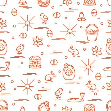 Cute seamless pattern with different symbols for Easter. Illustrazione stock