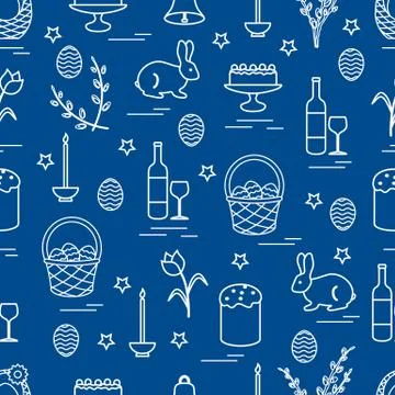 Cute seamless pattern with different symbols for Easter. 스톡 일러스트