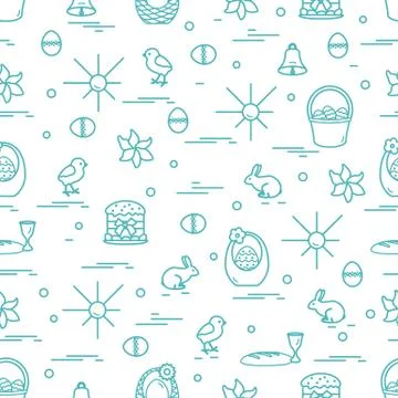 Cute seamless pattern with different symbols for Easter. 스톡 일러스트