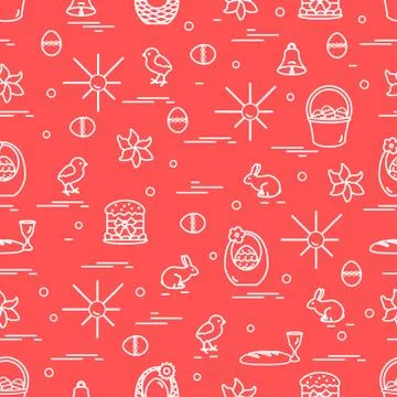 Cute seamless pattern with different symbols for Easter. Stock Illustration