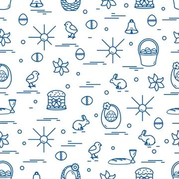 Cute seamless pattern with different symbols for Easter. Stock Illustration