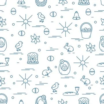 Cute seamless pattern with different symbols for Easter. Stock Illustration