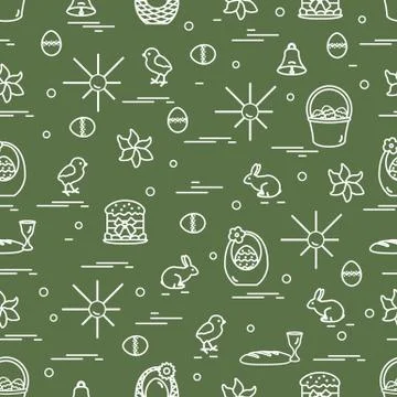 Cute seamless pattern with different symbols for Easter. Stock Illustration