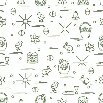 Cute seamless pattern with different symbols for Easter. Stock Illustration