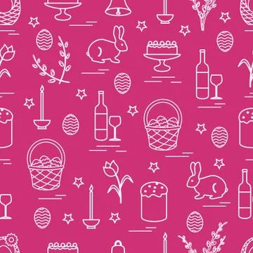 Cute seamless pattern with different symbols for Easter. 스톡 일러스트
