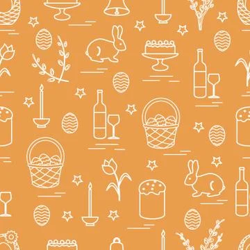 Cute seamless pattern with different symbols for Easter. 스톡 일러스트