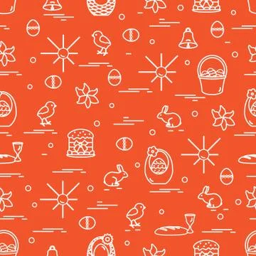 Cute seamless pattern with different symbols for Easter. 스톡 일러스트