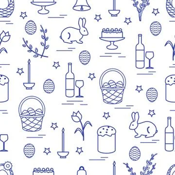 Cute seamless pattern with different symbols for Easter. Illustrazione stock