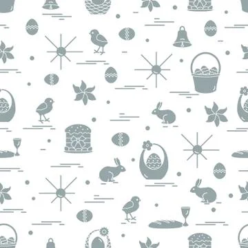 Cute seamless pattern with different symbols for Easter. Stock Illustration