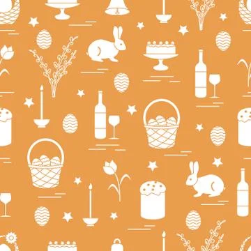 Cute seamless pattern with different symbols for Easter. 스톡 일러스트
