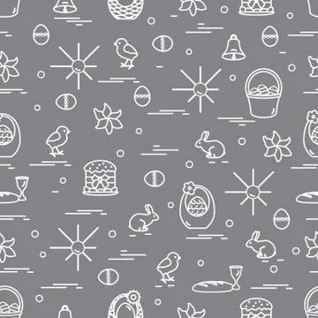 Cute seamless pattern with different symbols for Easter. 스톡 일러스트