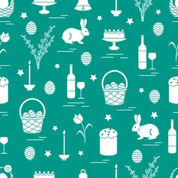 Cute seamless pattern with different symbols for Easter. 스톡 일러스트