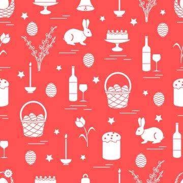 Cute seamless pattern with different symbols for Easter. Illustrazione stock