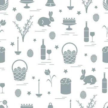 Cute seamless pattern with different symbols for Easter. Illustrazione stock