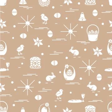 Cute seamless pattern with different symbols for Easter. 스톡 일러스트