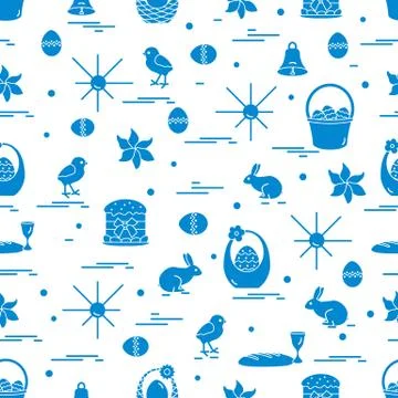 Cute seamless pattern with different symbols for Easter. Stock Illustration