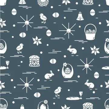 Cute seamless pattern with different symbols for Easter. Stock Illustration