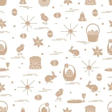 Cute seamless pattern with different symbols for Easter. Illustrazione stock