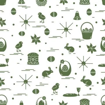 Cute seamless pattern with different symbols for Easter. Stockillustratie