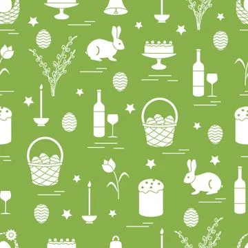Cute seamless pattern with different symbols for Easter. Illustrazione stock