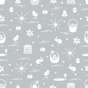 Cute seamless pattern with different symbols for Easter. Stock Illustration