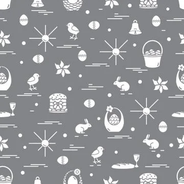 Cute seamless pattern with different symbols for Easter. Stockillustratie