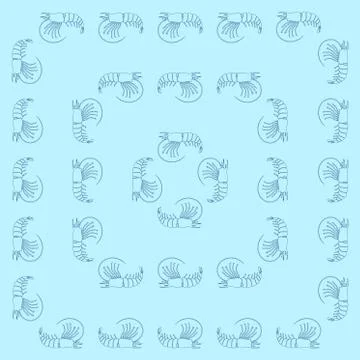 Cute seamless pattern with doodle shrimps. Idea for wrapping paper, background Stock Illustration