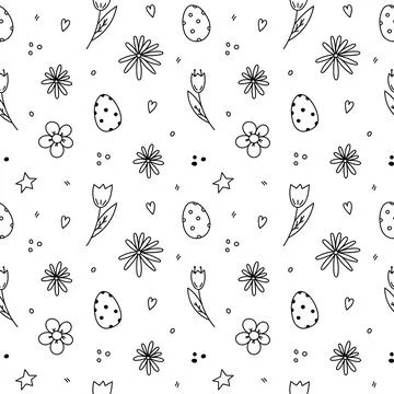 Cute seamless pattern with Easter eggs and spring flowers Stock Illustration