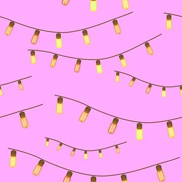 Cute seamless pattern with electric bulbs strings Illustrazione stock