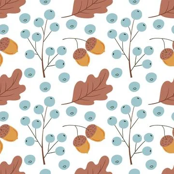 Cute seamless pattern. Fairytale berries and acorns. Wallpaper for your creat Stock Illustration