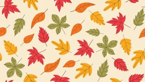 Cute seamless pattern with falling autumn leaves in flat style arranged in .. Stock Illustration