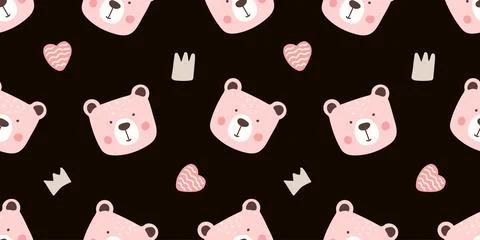 Cute seamless pattern featuring bears and hearts for kids design Illustrazione stock