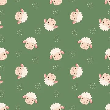 Cute seamless pattern with fluffy cartoon sheep heads Illustrazione stock