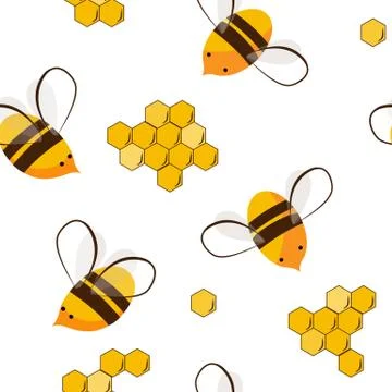 Cute seamless pattern with flying bees and honey bees. Vector illustration Stock Illustration