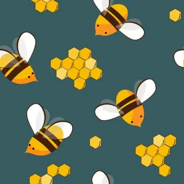 Cute seamless pattern with flying bees and honey bees. Vector illustration Stock Illustration