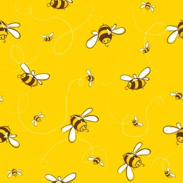 Cute seamless pattern with flying bees. Vector illustration EPS10. Stock Illustration