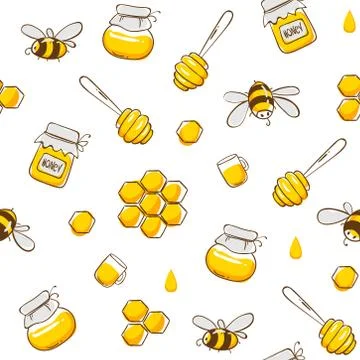 Cute seamless pattern with flying bees. Vector illustration EPS10. Stock Illustration