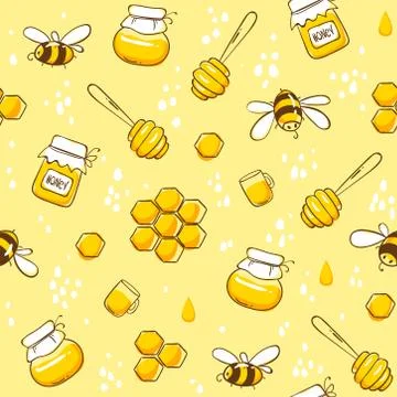 Cute seamless pattern with flying bees. Vector illustration EPS10. Illustrazione stock