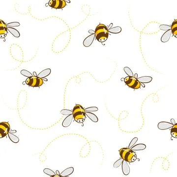Cute seamless pattern with flying bees. Vector illustration EPS10 Stock Illustration