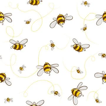 Cute seamless pattern with flying bees. Vector illustration EPS10 Stock Illustration
