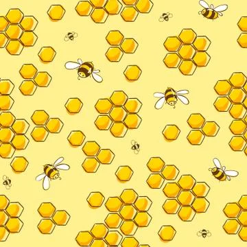 Cute seamless pattern with flying bees. Vector illustration EPS10. Stock Illustration