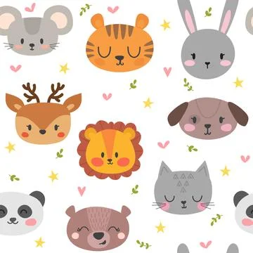 Cute seamless pattern with funny animals. Smile Stock Illustration
