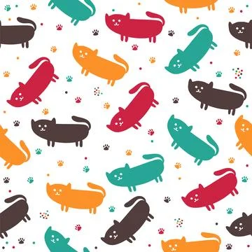 Cute seamless pattern with funny cats Stock Illustration