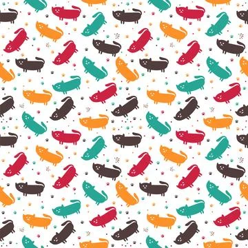 Cute seamless pattern with funny cats. Cute background Stock Illustration