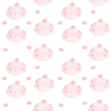 Cute seamless pattern with funny piglets princesses. Stock Illustration