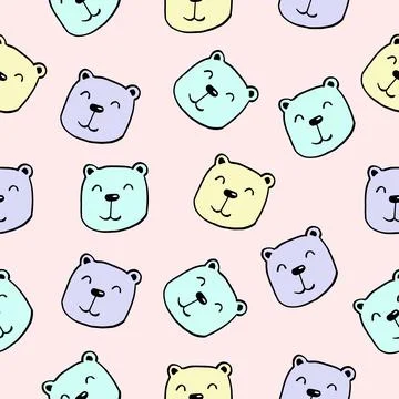 Cute seamless pattern with funny teddy bear. vector illustration Stock Illustration