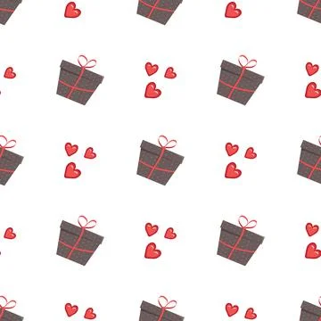 Cute seamless pattern with gift boxes and hearts Illustrazione stock