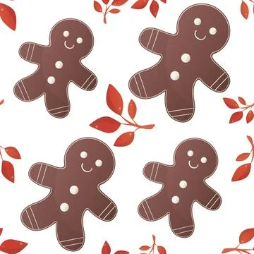 Cute seamless pattern with gingerbread men Stock Illustration