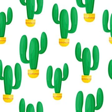 Cute seamless pattern with green cactuses Illustrazione stock