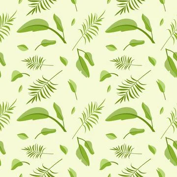 Cute seamless pattern from green palm leaves. Spring or summer print with floral Stock Illustration